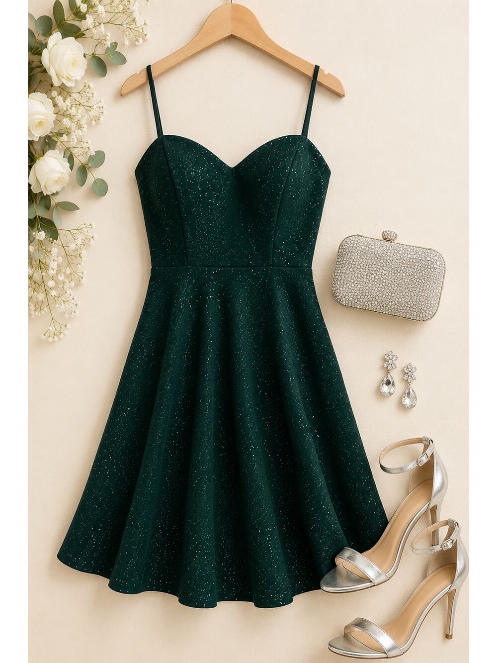 City Triangles Emerald Green Glitter Fit & Flare Party Dress Size 1